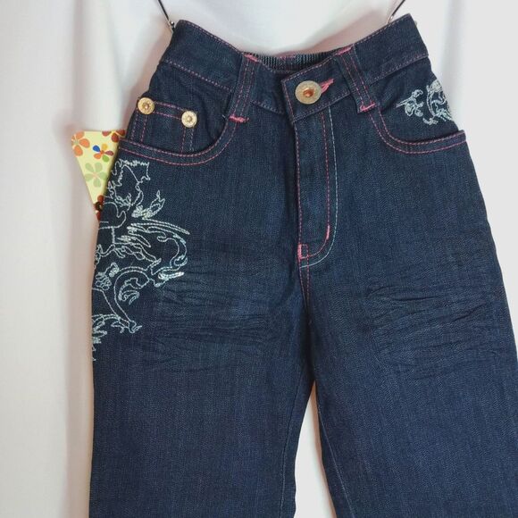 ⭐ Goldia Kids Wear Girls Denim Jeans Pink Embroidered Elastic Waist NWT  24 / 4T - Picture 4 of 5
